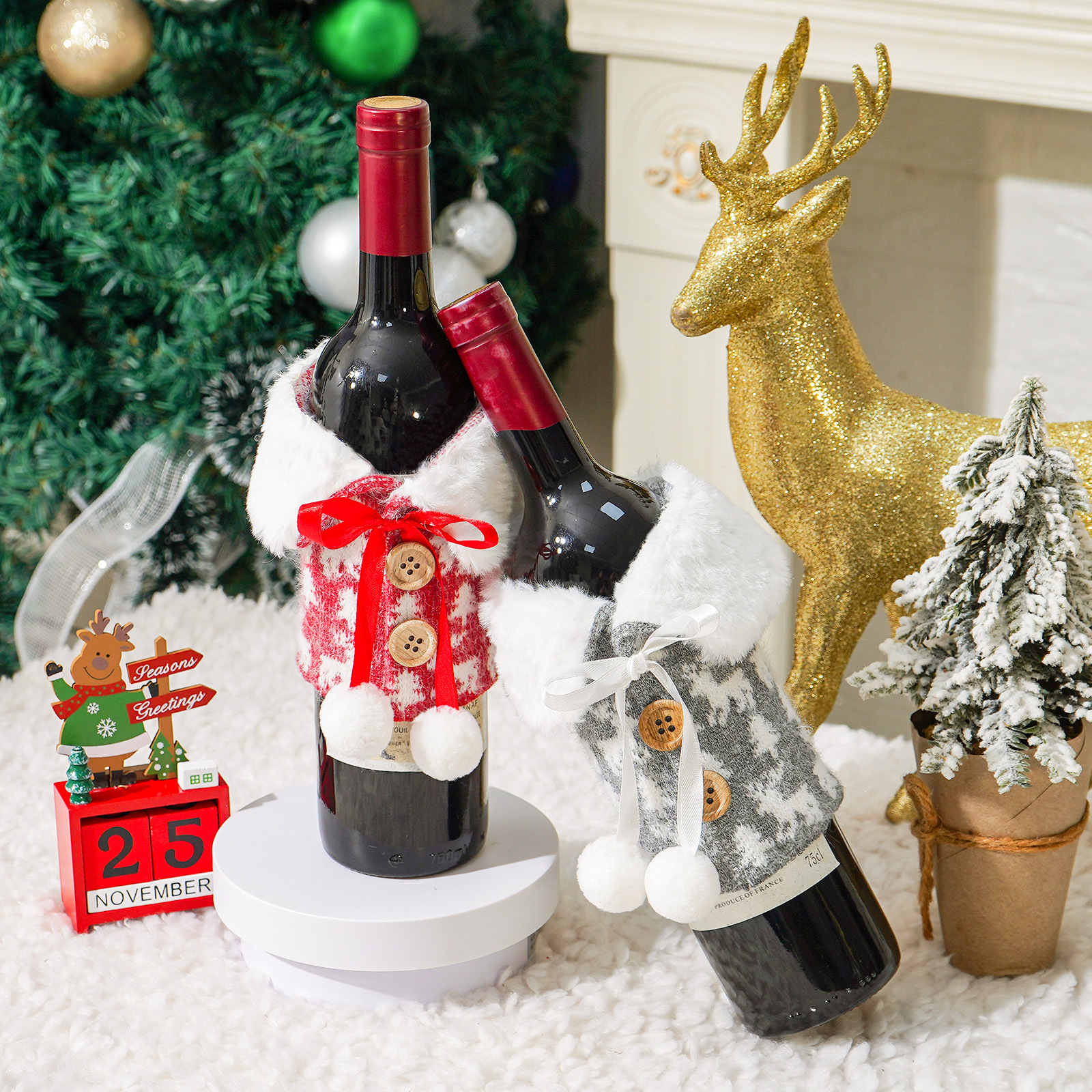 Nueva Bola de piel de punto cubierta de vino de Navidad decoración atmósfera suministros hogar vacaciones cubierta de la botella de vino