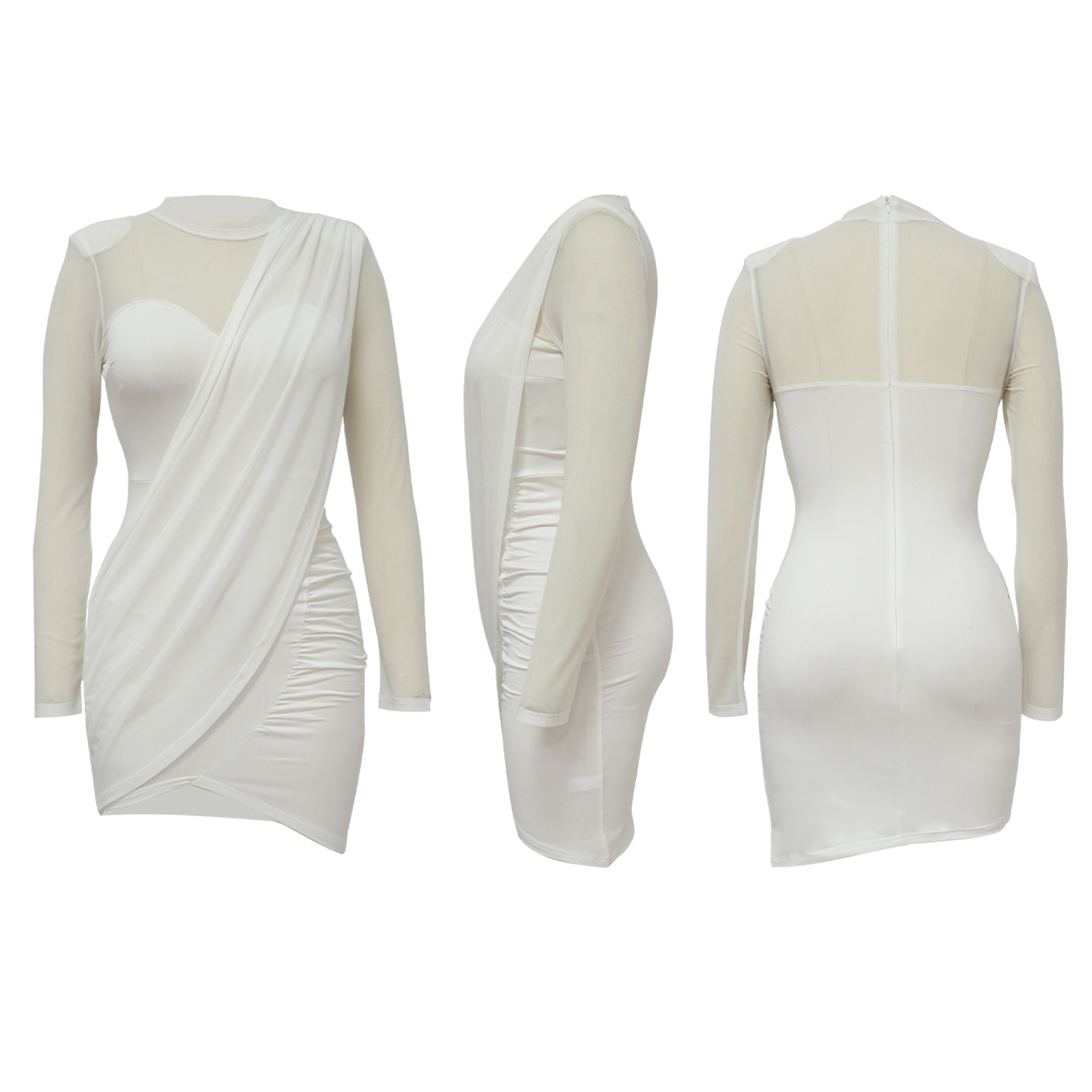Women's Mesh Patchwork See through Appliqué Waist Cinching Dress K10381 European American Style Independent Store Clothing_ecoleips.com