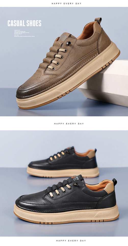 Giày da nam sneaker cổ thấp đế mềm thoáng khí phong cách Hàn Quốc — Màu kaki, màu đen chi tiết 18