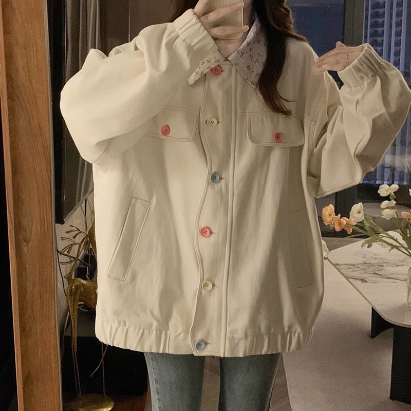 新商品の甘美な花の襟の襟のコートの女性の2024秋のinsのカラーのボタンのゆったりしている百合のジャケットの上着のファッション|undefined