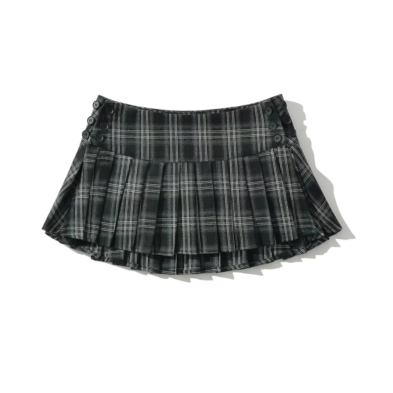 American retro plaid skirt 2024 New design sense niche stitched belt preppy style pleated mini skirt