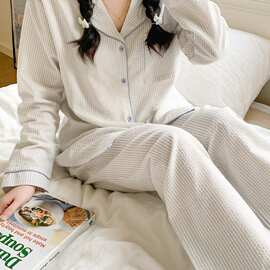 韩系条纹简约舒适睡衣套装休闲宽松慵懒家居服