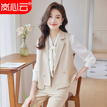 卡其色西装马甲女春秋2025新款气质时尚休闲显瘦西服套裤