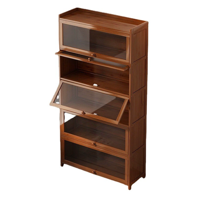 Напольная книжная полка Стеллаж для хранения Гостиная Простой шкаф Шкаф для хранения Многослойный бытовой Американский свет Роскошный пылезащитный книжный шкаф с дверью