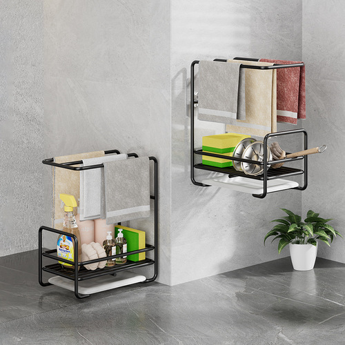 Kitchen rack rag rack sink drain rack no punching wall hanging sponge steel ball dishwashing towel storage rack