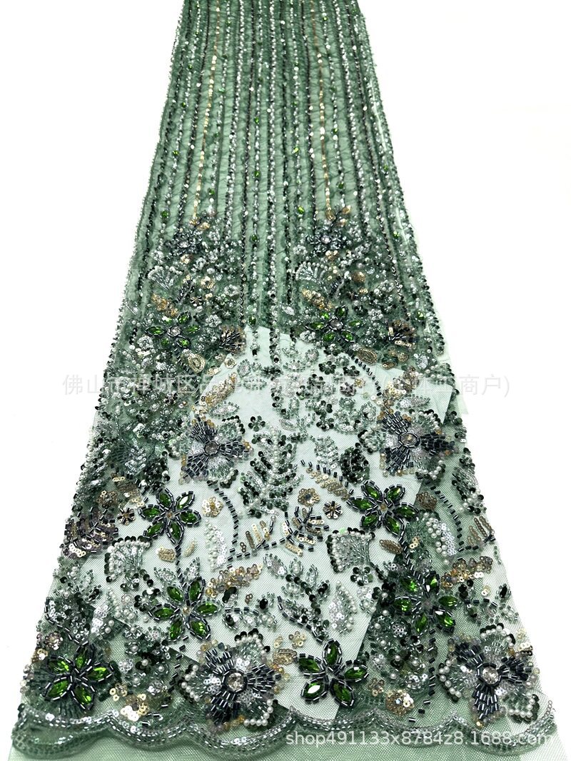 Fabricantes de cabello recto de mano pesada taladro de tela de perforación en caliente Europa y América vestido de boda transfronterizo vestido de moda tela