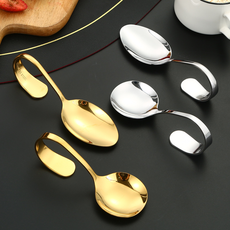 Cross-border stainless steel molecular cooking spoon round spoon pointed spoon curved handle spoon creative special-shaped spoon soup spoon Golden hotel Japanese style Cross-border stainless steel molecular cooking spoon round spoon pointed spoon curved handle spoon creative special-shaped spoon soup spoon Golden hotel Japanese style