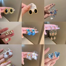 中古vintage宫廷风耳环银针滴油花朵耳钉小众高级感夸张重工耳饰