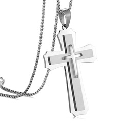 源頭工廠貨源飾品 歐美時尚超大號霸氣三層十字鈦鋼吊墜 誇張項鍊