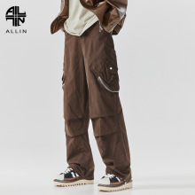 ALLIN 美式高街工装伞兵裤男士春秋潮牌阔腿宽松复古直筒休闲裤子