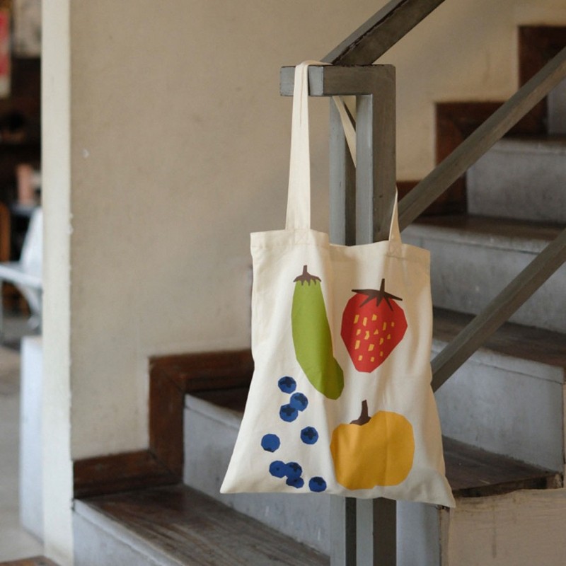 Youngforever Strawberry Carrot Fruit Cloth Japanese Style Canvas Bag Korean Style Easiest for Match Large Capacity Shoulder Bag