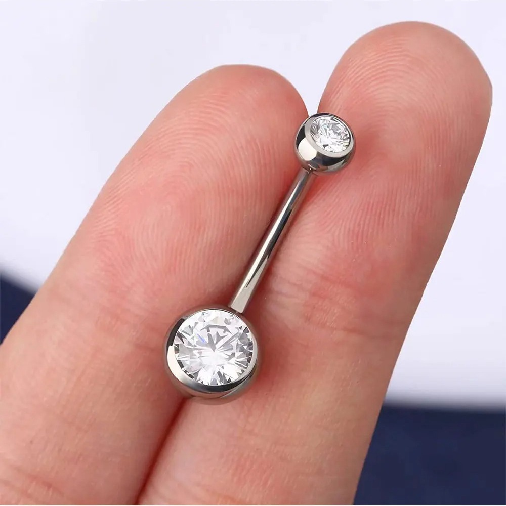 Modisches, grenzüberschreitendes 8-teiliges Bauchnabelpiercing-Set aus Edelstahl mit diamantbesetztem Glitzer und Perlenkugeln, einfach zu tragen_voghion.com