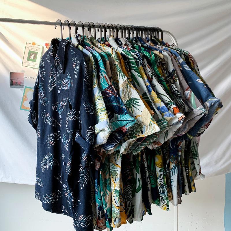 Hawaiian Floral Shirt for Men, Short-Sleeved, Loose Fit, Plus Size, Beach Shirt, Hong Kong Style, Retro Trendy, Cool and Stylish Outdoor Beach Shirt