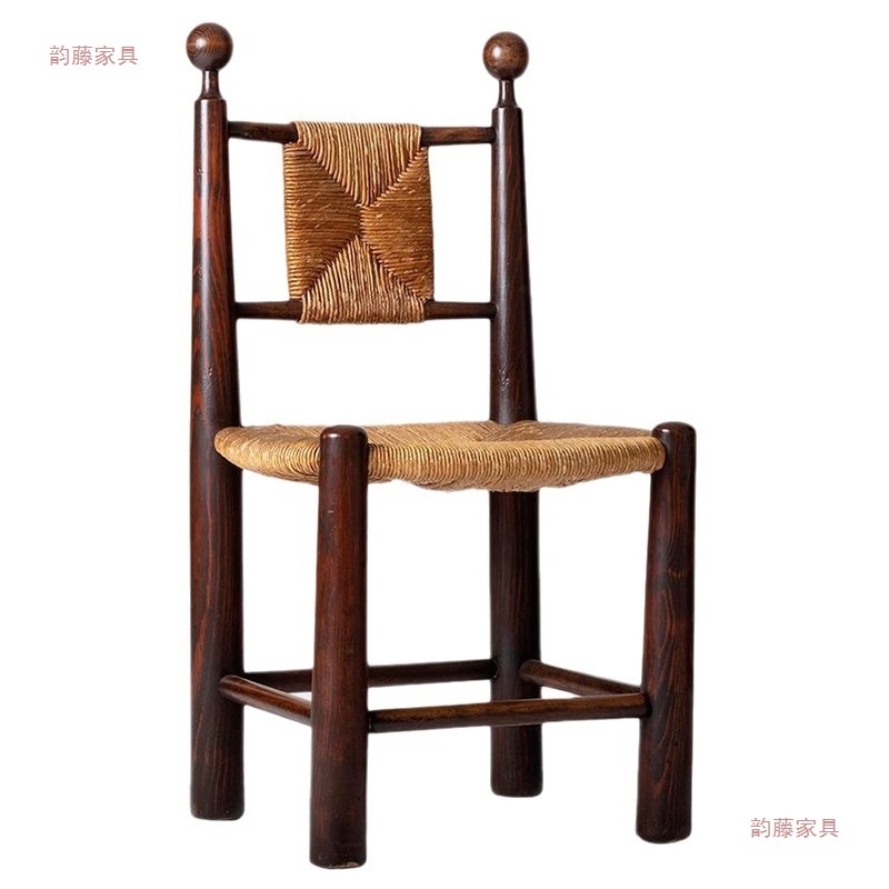 Silla de comedor medieval de madera maciza, madera trenzada de paja, caña, madera retro, restaurantes de alojamiento, diseñadores de muebles, silla de ocio de café