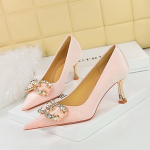 1818-K77 Banquet High Heels Women's Shoes High Heels Shallow Mouth Pointed Xishi Suede Water Diamond Buckle Bow Tie