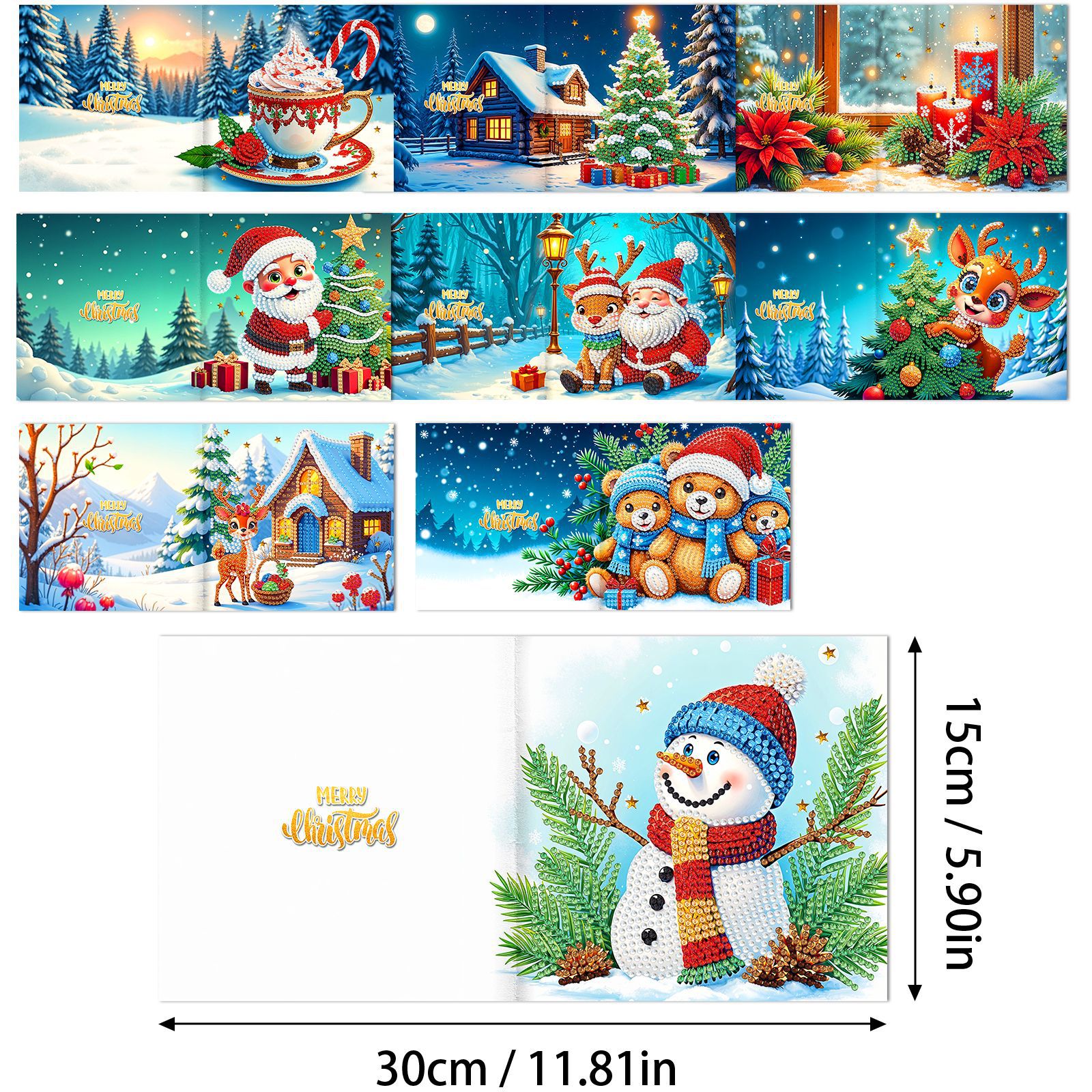 Explosiones transfronterizas de Navidad multiserie de tarjetas de felicitación puntuales hechas a mano 9 conjuntos de sobre de diamante 6 conjuntos de dibujos animados