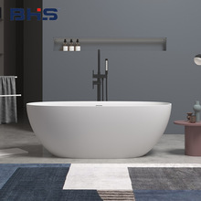 贝鸿斯人造石浴缸椭圆型家用独立式浴缸一体成型成人浴缸薄边浴盆