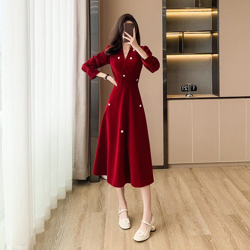 法式复古酒红敬酒服新娘订婚高级感回门礼服裙气质轻奢连衣裙日常|undefined