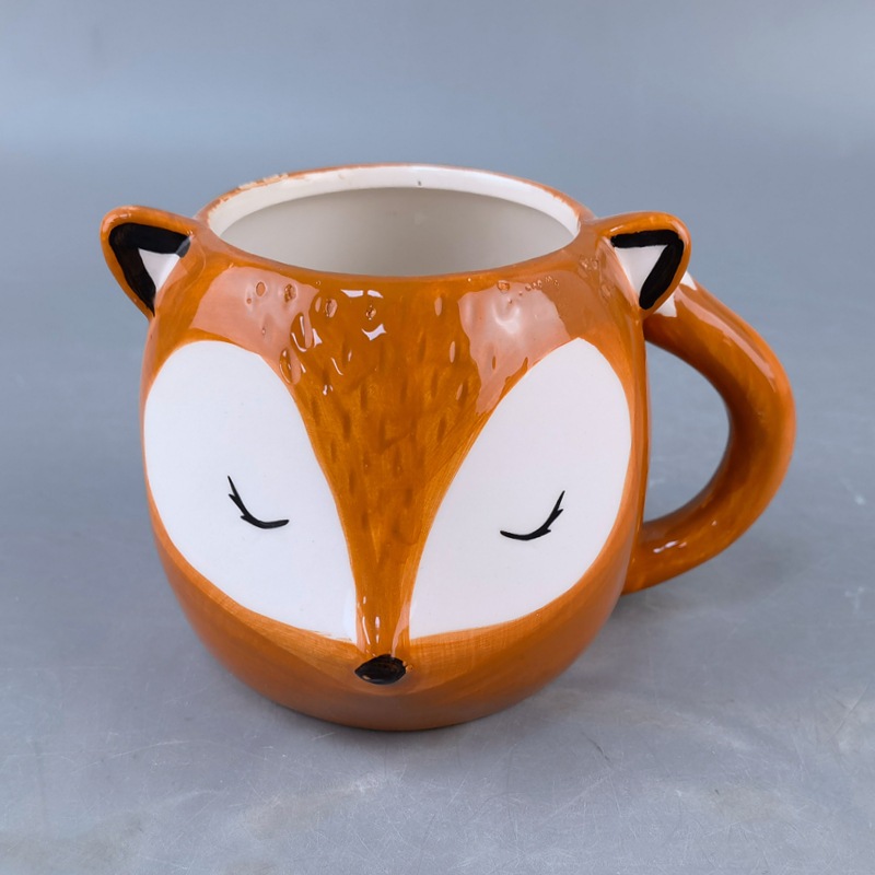 Taza de zorro de cerámica multifuncional transfronteriza Taza de modelado de panda Taza de leche de dibujos animados lindo Taza de agua de animales para mascotas lindas