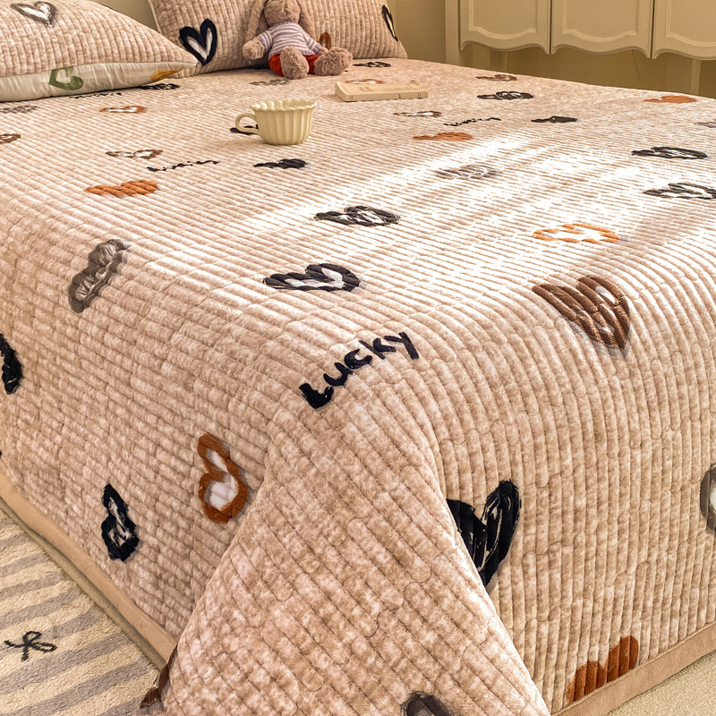 new milk fiber bedspread thickened non-slip bed sheet autumn and winter fleece-lined household tatami warm kang bed-stove cover three-piece set