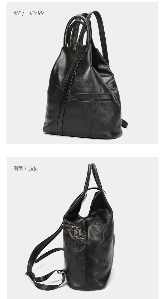 Ba lô nữ da bò thật cao cấp 30×35×12 cm đa năng đeo chéo, đeo vai, xách tay — màu đen chi tiết 16
