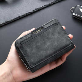 跨境热销便携男士复古钱包 卡片驾驶证包大容量拉链小钱包
