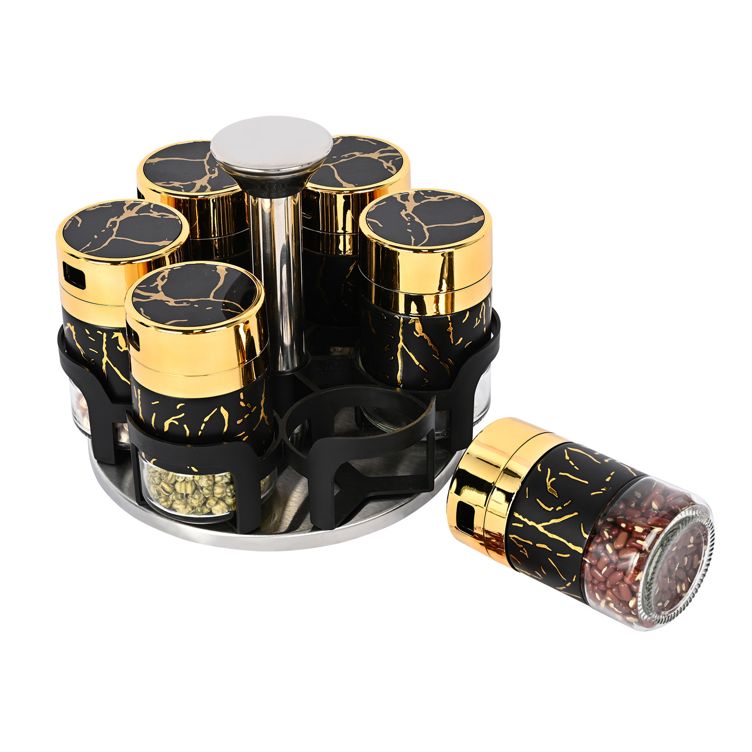 Hogar cocina condimento tarro combinación traje sal tarro traje sal MSG condimento caja giratoria vidrio condimento botella al por mayor