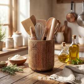跨境木质厨房餐具收纳盒厨房台面可旋转刀叉筷子整理盒桌上餐具筒