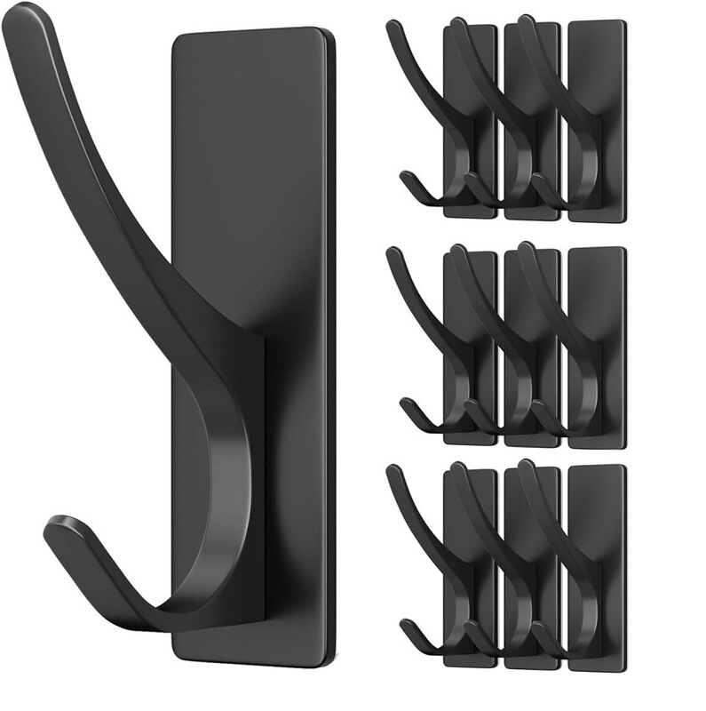 10 Pack Matte Black Self-Adhesive Coat Hooks Stainless Steel Wall Hooks for Towels, Hats, Bathroom, Kitchen 10 Pack Matte Black Self-Adhesive Coat Hooks Stainless Steel Wall Hooks for Towels, Hats, Bathroom, Kitchen