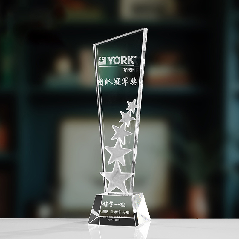 Trofeo de cristal de grabación reunión anual de competición de premios medallas de metal de madera sólida colorido trofeo de cristal impreso