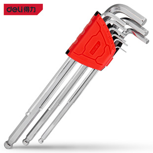 Deli lengthened ball head Allen wrench 9-piece set 1.5-10mm S2 metric