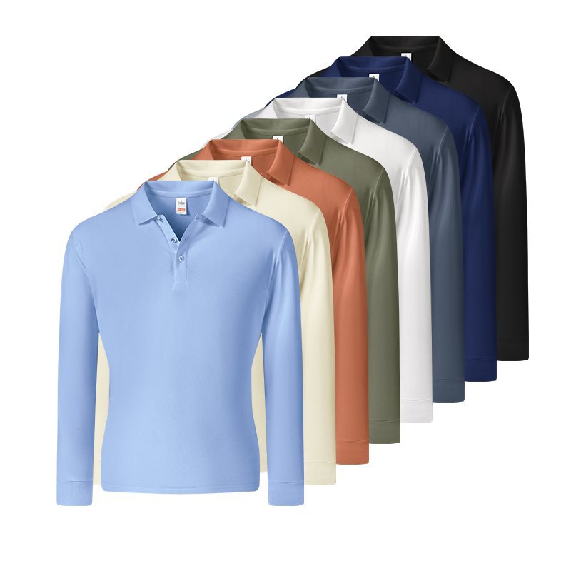 2026 Spring Cross-Border Amazon 3D Long-Sleeve Lapel Solid Color Commuting Comfortable Business Casual Polo Shirt for Men