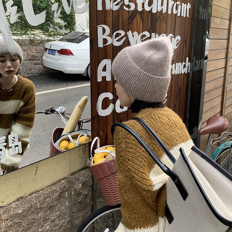 Õrn piim Fufu~Küüliku villavillane naiste kootud terava otsaga talvemüts_voghion.com