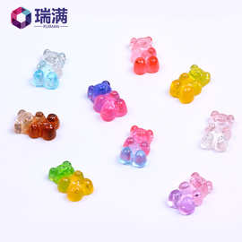 厂家直供diy渐变色11*18无孔小熊可打孔手机链发饰树脂亚克力配件
