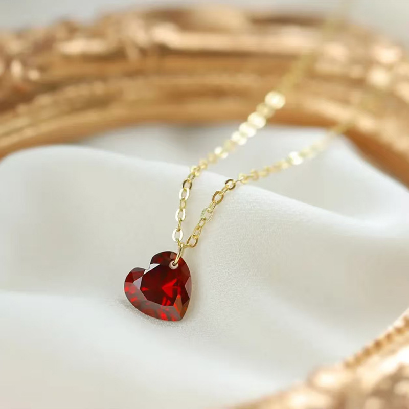 18K Gold Plated Plating Material 925 Sterling Silver Cable Chain Heart Shape Pendant Necklace