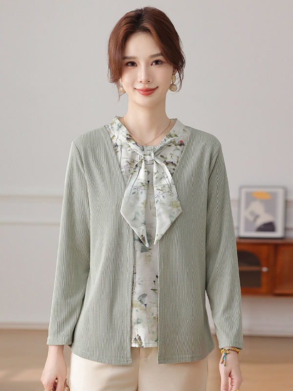 妈妈款洋气高贵小衫假两件中老年女春秋季时尚打底衫长袖上衣|undefined