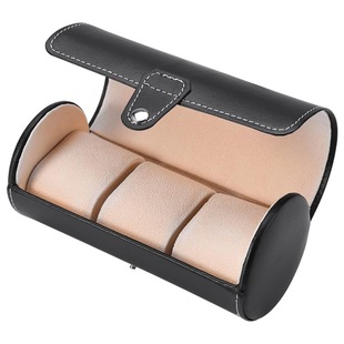 Black High-grade Cylinder Leather Watch Box Watch Gift Packaging Box 3-digit PU Watch Storage Box Cross-border Storage