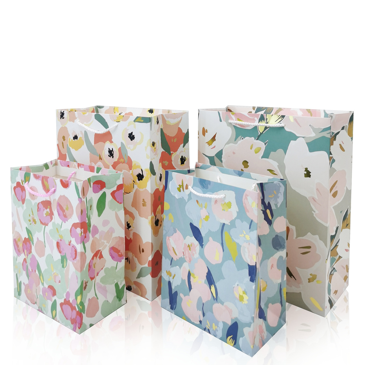 跨境外贸批发手提纸袋小包装袋服装礼品纸袋子可爱花朵烫金礼品袋