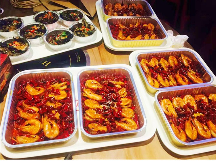 1200g海鲜外卖铝箔包装盒 铝箔容器餐盘 密封外送锡纸盒