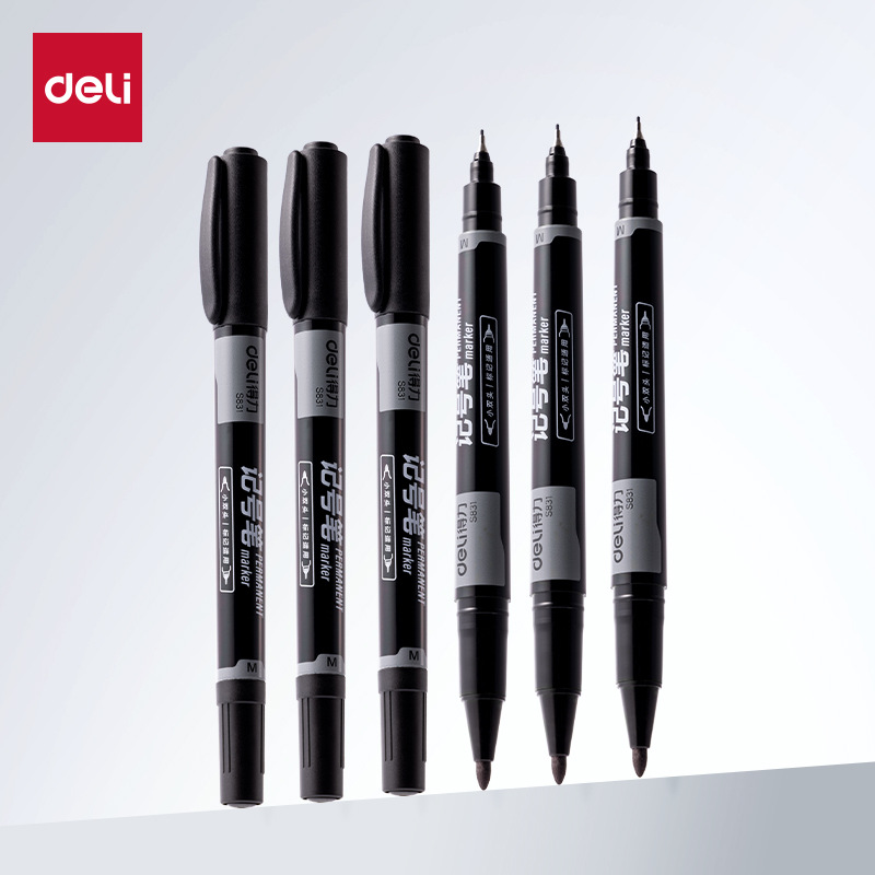 De Li Hook Line Pen para el arte de dibujo de borde marcador impermeable negro aceitoso de doble cabeza 0.5mm brillo alto