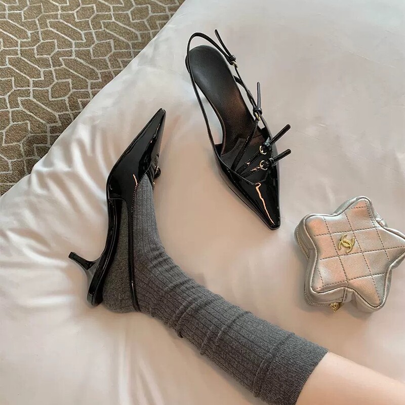 Women's Closed-Toe Sandals 2026 New Model Miu* Nude High Heels with Thin Heels, Pointed Toe, Elegant Style, Single Strap, Open Back Women's Closed-Toe Sandals 2026 New Model Miu* Nude High Heels with Thin Heels, Pointed Toe, Elegant Style, Single Strap, Open Back