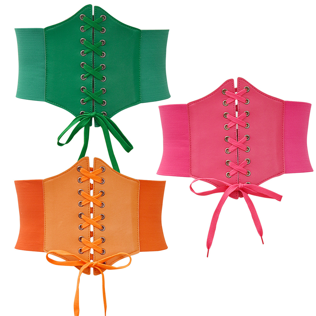 Cinturón de cintura de corte coreano de moda súper ancha de las mujeres de remache con cordones de cintura de plástico en stock fabricante