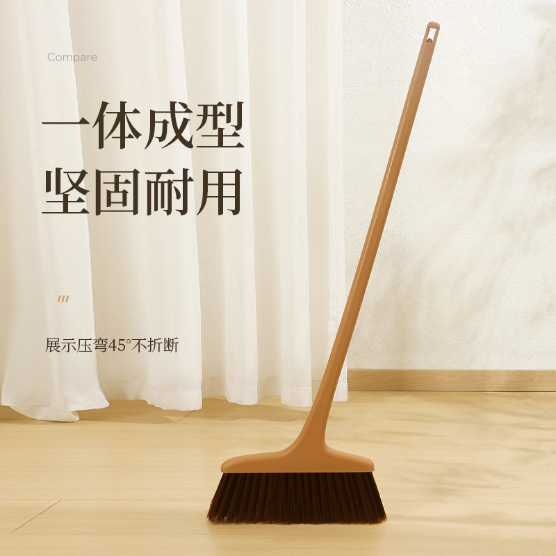 One-Piece Molded Plastic Broom with Long Handle Wholesale Soft Bristle Broom Cleaning Supplies Broom for Dry and Wet Use