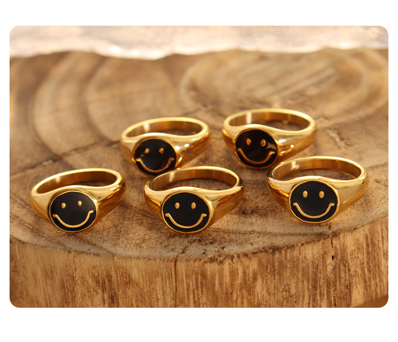 Fashion Smiley Face Titanium Steel Plating Metal Rings 1 Piece