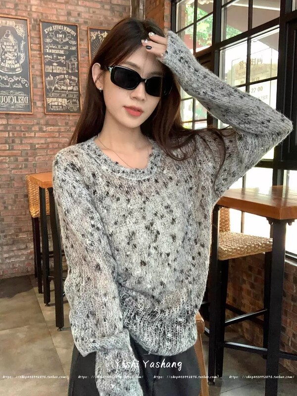 浅灰色毛衣女2025新款爆款秋季慵懒长袖上衣纯欲设计感镂空针织衫|undefined