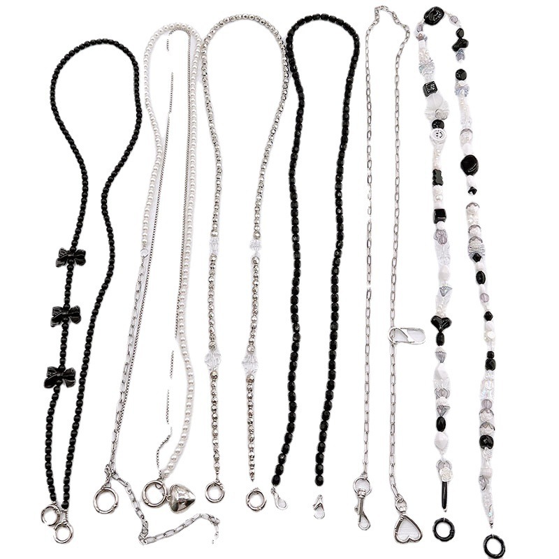 Fashion mobile phone chain diagonal chain beaded acrylic shoulder chain mobile phone lanyard bag hanging chain pearl pendant for women