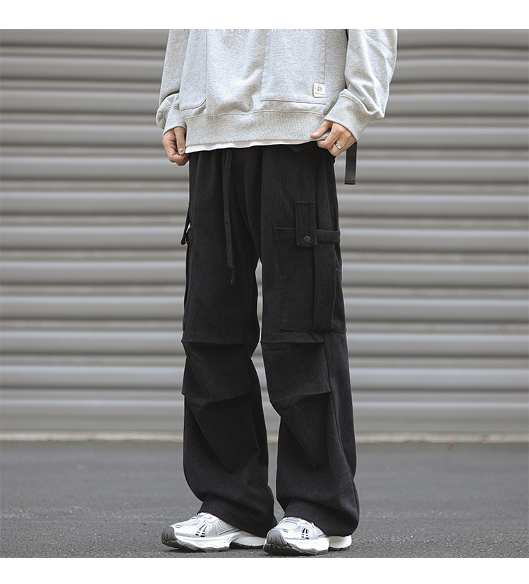 Winter corduroy oversized men's pants, loose plush and thickened work clothes pan's street versatile wide leg_voghion.com