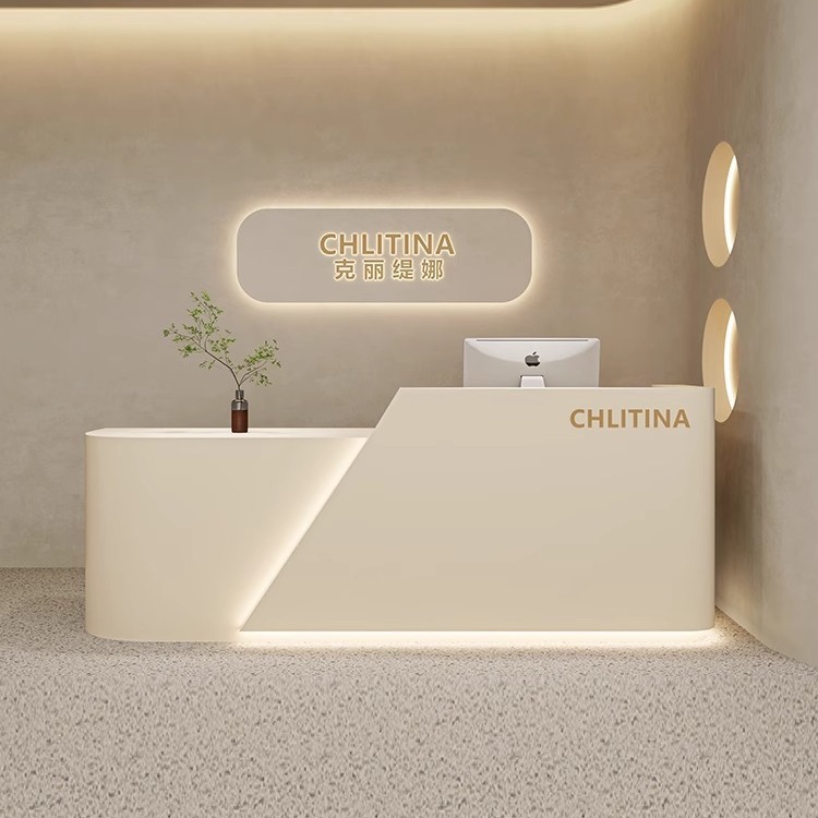 Beauty Salon Front Desk Cashier Cream Style Bar Dance Training Women's Clothing Store Curved Custom Small Reception Desk