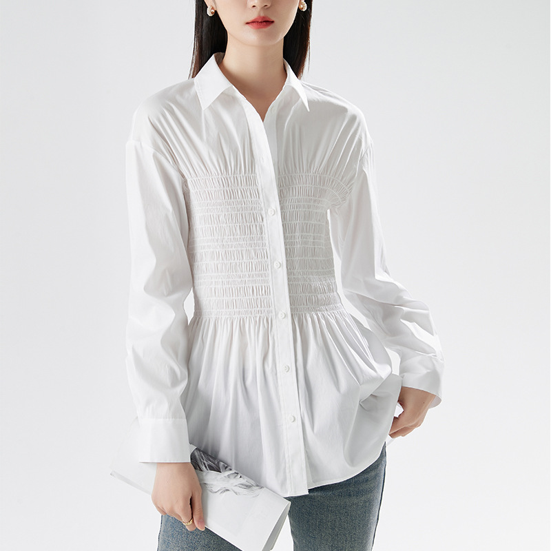 Spring 2024 new women's white elegant commuter elegant simple fashion long sleeve shirt high-end women's