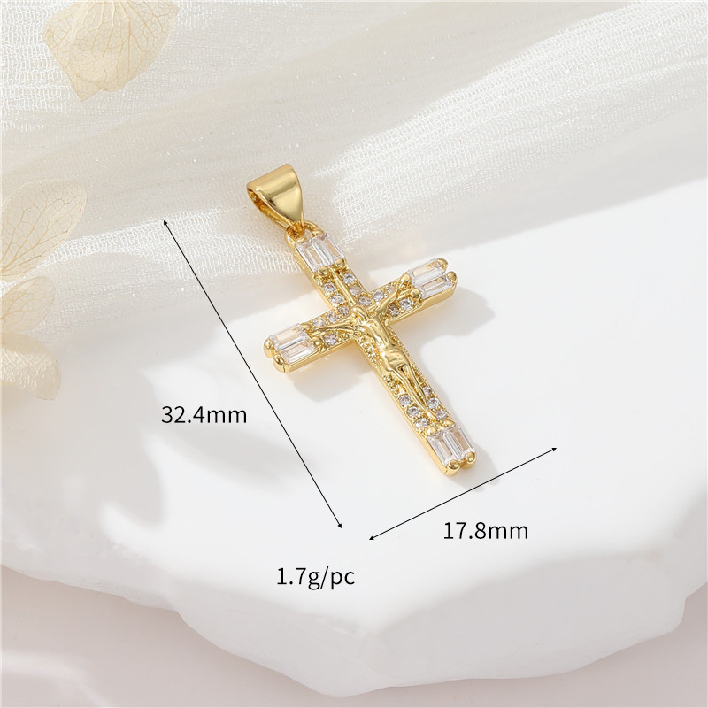 7g Weight Pendant Jewelry Making Type Zircon Inlay Material DIY Jewelry Accessories Classification 1 Piece Quantity Copper Material Cross Pattern Inlay Design Simple Style, Classic Style Style 1 Piece Copper Zircon Cross Pendant 无